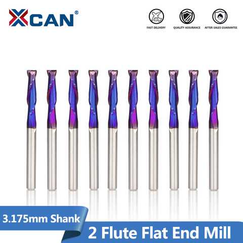 XCAN – fraises CNC à deux cannelures, fraises à queue plate en spirale revêtues de bleu, tige de 3.175mm, 0.8/1/1.5/2.0/2.5/3.175mm, 10 pièces ► Photo 1/6