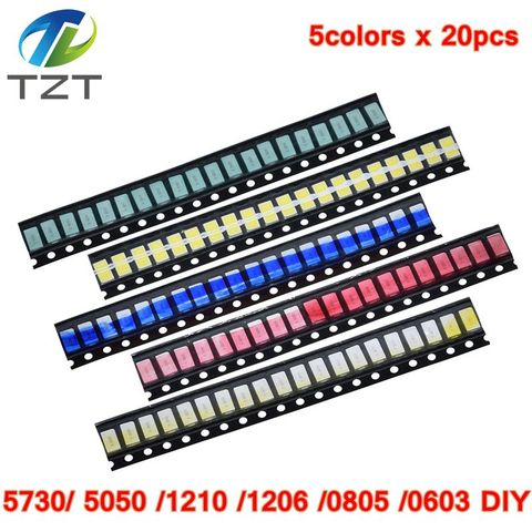 100 pièces = 5 couleurs x 20 pièces 5730/5050 /1210 /1206 /0805 /0603 Diode LED assortiment Diode SMD LED Diode LED Kit vert rouge blanc bleu jaune 5630 ► Photo 1/6