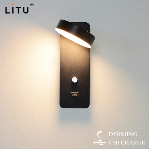 Led lampes murales d'intérieur 9W gradation interrupteur mur led lumière moderne stai mur avec USB charge applique murale salon led luminaire ► Photo 1/6