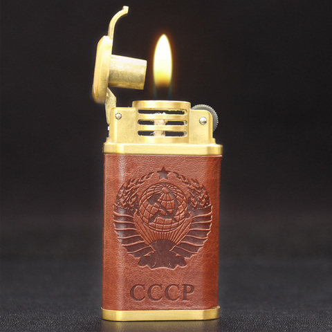 Briquet à Kerosene Portable Vintage en cuir, allume-cigare à essence et huile en métal classique, fluide à essence ► Photo 1/6