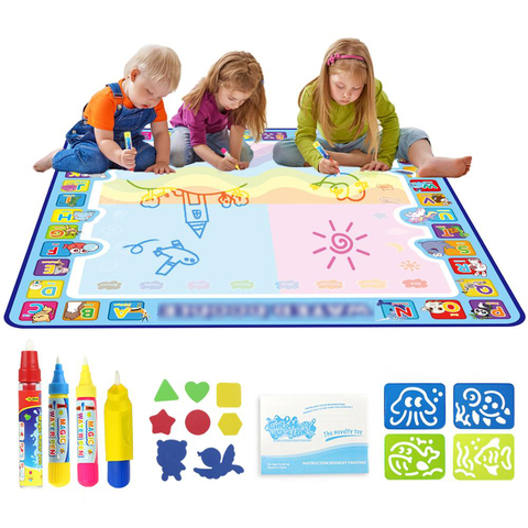 Coolplay 100x100cm tapis de dessin d'eau magique Doodle Mat & 4 stylos à dessin & 1 ensemble de timbres tableau de peinture jouets éducatifs pour enfants ► Photo 1/6