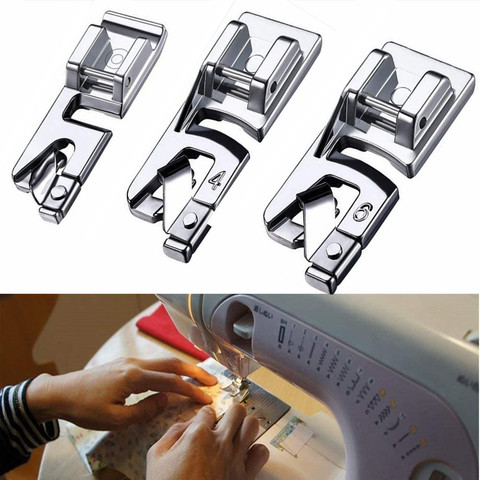 Jeu de pieds presseurs pour Machine à coudre avec ourlet étroit de 3 pièces, accessoires de couture domestique de 3mm, 4mm et 6mm, 7YJ333 ► Photo 1/6