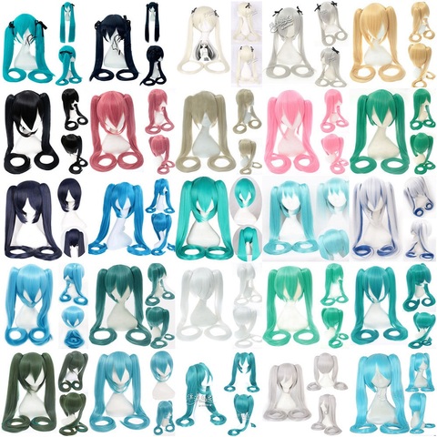 28 couleurs Vocaloid Miku Cosplay perruque longue résistant à la chaleur synthétique pince à cheveux queues de cheval perruques + bonnet de perruque ► Photo 1/6