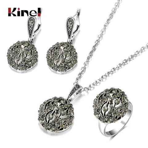 Kinel – ensemble de bijoux Vintage pour femmes, style bohème, creux, cristal, boucles d'oreilles, pendentif, collier, longue chaîne ethnique, bagues, cadeaux ► Photo 1/6