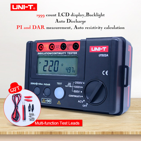 Megger-testeur de résistance à l'isolation numérique, UNI-T UT502A, 500-2500V, mégohmmètre, 30 ~ 600V, compteur de tension AC, LCD rétro-éclairé + gjft ► Photo 1/6