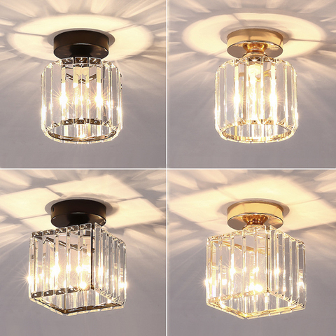 Led plafonniers cristal abat-jour noir or Plafonnier salon chambre moderne rond carré décoratif Plafonnier E27 ► Photo 1/6