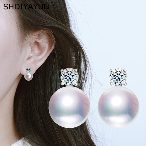 SHDIYAYUN – boucles d'oreilles en perles fines d'eau douce pour femmes, Style princesse, clou en argent, bijoux de mariage, en diamant ► Photo 1/6