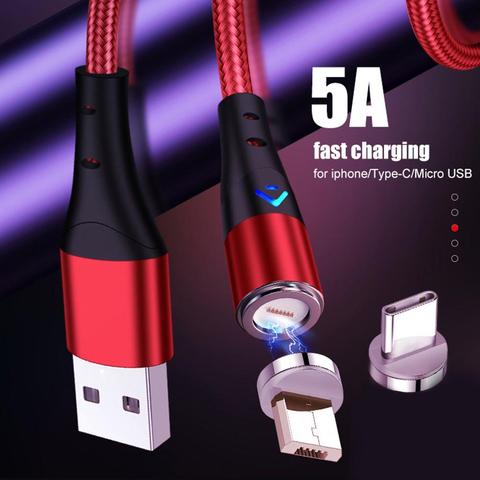 QC3.0 magnétique 5A Ultra rapide câble de charge Micro USB type-c prise pour iPhone tête de charge magnétique câble de charge de téléphone portable ► Photo 1/6