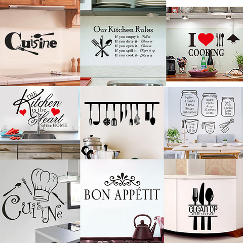 Cuisine Stickers muraux vinyle Stickers muraux pour cuisine anglais citation décor à la maison Art autocollants décoratifs PVC salle à manger pour barre PVC ► Photo 1/6