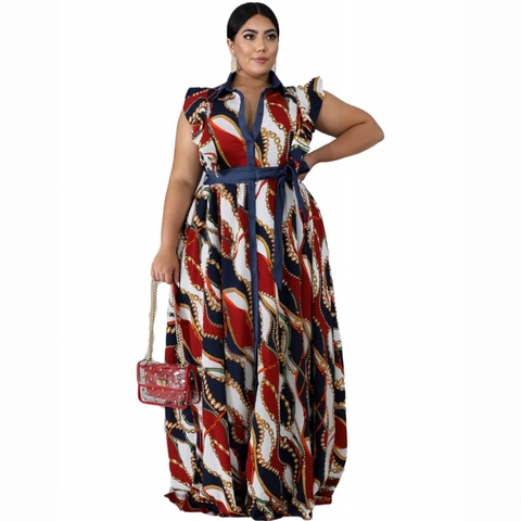 3XL 4XL 5XL grande taille afrique vêtements à la mode rayure imprimé sans manches Maxi Robe femmes automne Robe fête africaine longue Robe ► Photo 1/6