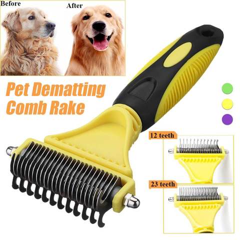 Brosse pour chien professionnelle dégraissage doucement efficace sûr peigne pour animaux de compagnie râteau enlève sous-couche noeuds manche en bois chiot Goomer ► Photo 1/6