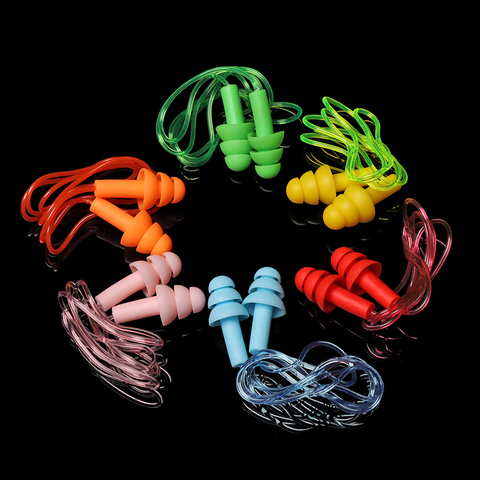 1 paire de bouchons d'oreilles en Silicone souple avec corde Sports nautiques Protection auditive réduction du bruit bouchons d'oreilles accessoires de piscine ► Photo 1/6