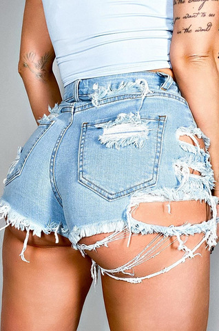 Short en jean déchiré sexy pour femme, coupe slim, taille haute, avec franges irrégulières, offre spéciale, été, S-2XL ► Photo 1/6