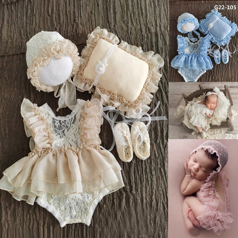 Barboteuse en dentelle pour bébé fille de 0 à 3 mois, chapeau pour nouveau-né, vêtements de photographie ► Photo 1/6