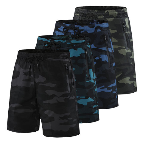 Short homme short fitness sport de course short fitness homme camouflage fermeture eclair poche short de sport ► Photo 1/6