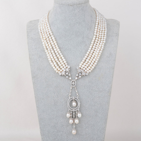 Collier et boucles d'oreilles en perles d'eau douce pour femmes, ensemble de bijoux de beauté de qualité supérieure, deux ensembles ► Photo 1/6