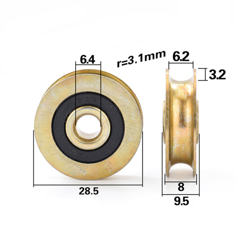 Roulement rainuré, roue concave en U avec câble métallique de 6mm, roue de guidage, support de roue de suspension, poulie fixe de ligne transversale 6.4*28.5*8 ► Photo 1/5