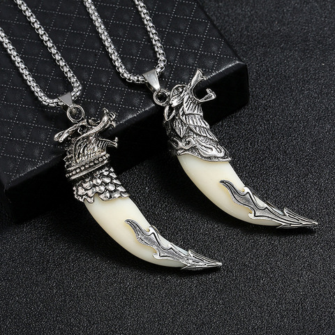 Style ethnique courageux hommes loup Loong dent Spike pendentif collier en acier inoxydable mâle pendentif colliers pour guerrier adulte cérémonie ► Photo 1/5