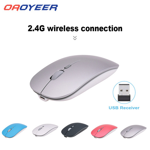 Souris optique sans fil, Rechargeable 2.4 go, Ultra fine, pour ordinateur portable, avec récepteur USB ► Photo 1/6