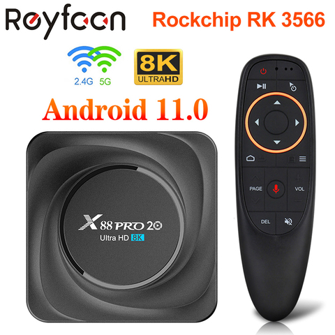 X88 PRO 20 Boîte de TÉLÉVISION Android 11 8 GO RAM 128 GO ROM Rockchip RK3566 Soutien 4K 8K 24fps USB3.0 L'assistant Google Youtube 4GB 64GB 32GB ► Photo 1/6