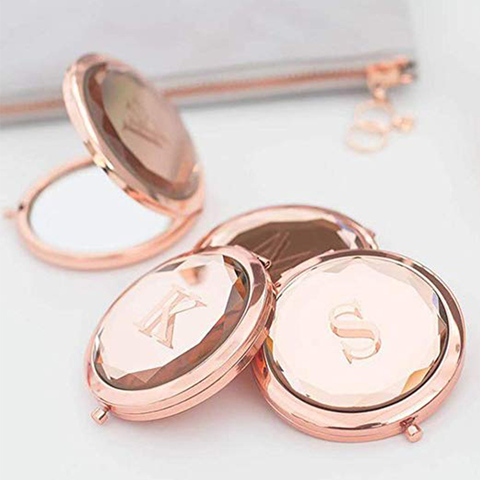 Miroirs décoratifs personnalisés mariée tribu Compact miroir Rose or cristal Compact maquillage miroir demoiselle d'honneur cadeau de mariage ► Photo 1/6