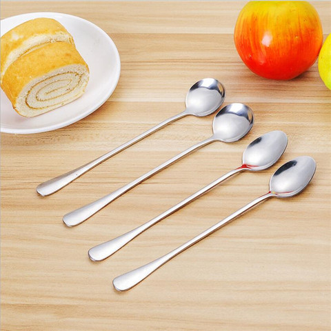 Ensemble de vaisselle en acier inoxydable 304, cuillère à thé, cuillère à Dessert, café, glaces, accessoires de cuisine, outils de Bar, nouveau long manche ► Photo 1/6