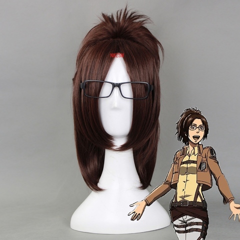 Perruques Cosplay courtes et lisses Titan Hange zoé, faux cheveux Anime universels pour femmes, marron + bonnet de perruque, 40cm ► Photo 1/2