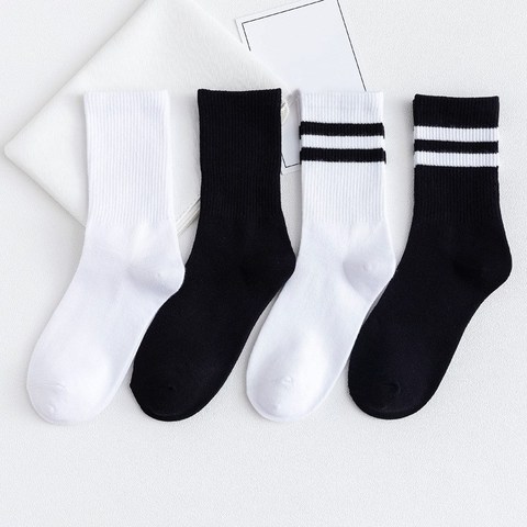 Chaussettes courtes à rayures solides noires et blanches pour femmes, chaussettes Harajuku Hip Hop en coton, unisexes décontractées pour hommes/femmes ► Photo 1/6