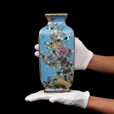 Qing Dynasty, peinture émail, porcelaine Antique, porcelaine, carré d'or, Vases de fleurs et d'oiseaux ► Photo 1/6