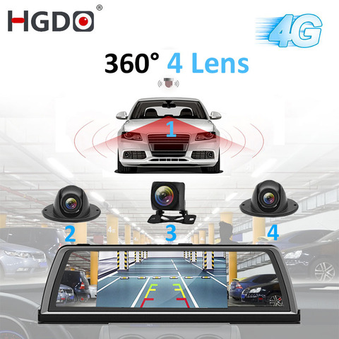 HGDO H100 4 lentilles ADAS voiture DVR | Caméra enregistreur vidéo, miroir rétroviseur en média 4G 10 