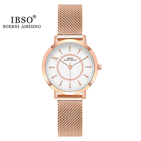 IBSO-montre de mouvement à Quartz pour femmes, haute qualité, mailles en acier inoxydable, argent, or Rose, étanche, collection livraison directe ► Photo 1/6