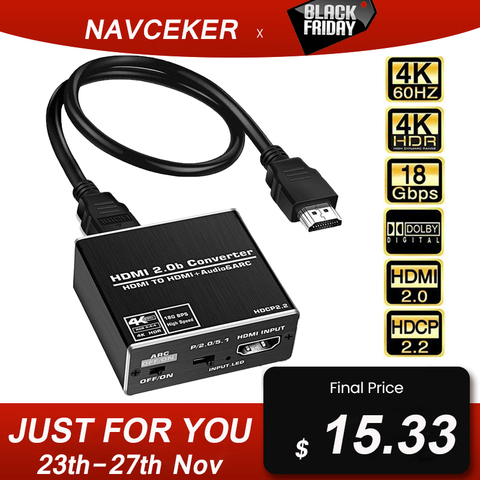2022 Navceker 4K HDMI 2.0 extracteur Audio 5.1 ARC HDMI Audio extracteur séparateur HDMI vers Audio extracteur optique TOSLINK SPDIF ► Photo 1/6