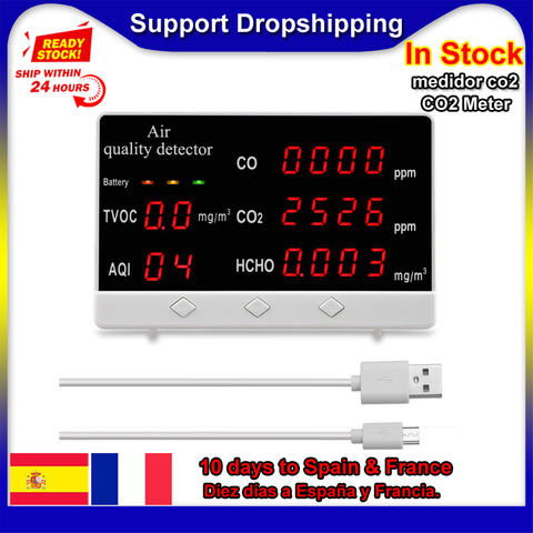 Affichage numérique multifonction intérieur/extérieur CO CO2 HCHO tcov détecteur co2 mètre haute précision moniteur de qualité de l'air détecteur de gaz ► Photo 1/6