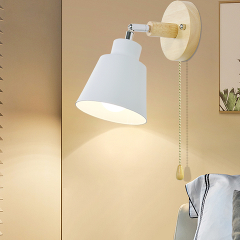 Lampe murale d'intérieur en bois nordique, chevet 27, pour chambre à coucher, couloir, 4 couleurs avec interrupteur zip, rotation libre ► Photo 1/6