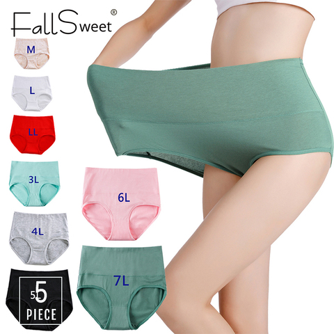 FallSweet 5 pièces/lot! Culotte grande taille en coton pour Femme, sous-vêtements sans couture, Lingerie taille haute, M à 7L ► Photo 1/6