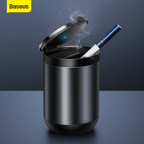 Cendrier de voiture Baseus lumière LED cendrier en alliage tasse en aluminium cendrier automatique sans fumée Portable boîte de étui à cigarettes ignifuge ► Photo 1/6