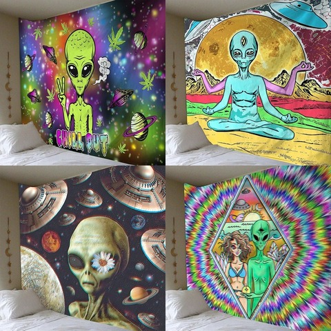 Tapisserie murale avec motif Alien, décoration d'intérieur, en tissu psychédélique, art de vivre ► Photo 1/6