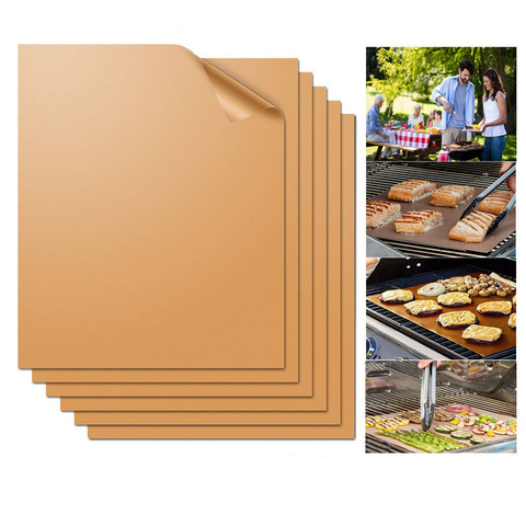 Tapis de Barbecue d'extérieur, 5 pièces, tapis de cuisson antiadhésif, résistant au cuivre, facile à nettoyer, feuille de cuisson, Portable ► Photo 1/6