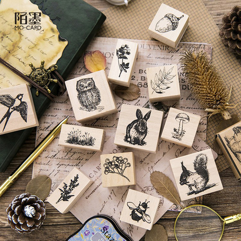 Timbres de décoration Vintage animaux jungle plante écureuil, timbres en bois et caoutchouc pour scrapbooking, papeterie standard artisanale DIY ► Photo 1/6