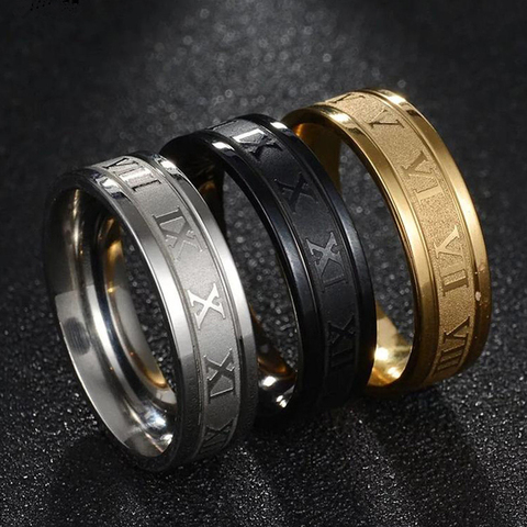 2022 Vintage chiffres romains hommes anneaux tempérament mode 6mm largeur en acier inoxydable anneaux pour hommes bijoux cadeau ► Photo 1/5