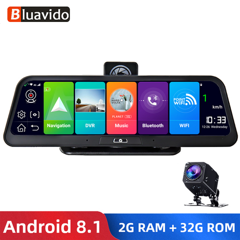 Bluavido-caméra de tableau de bord avec double objectif, enregistreur vidéo pour voiture, écran de 10 pouces, IPS, 4G ADAS, Android, Navigation GPS, FHD 1080P, WiFi, Bluetooth ► Photo 1/6