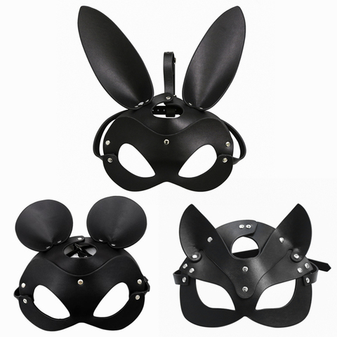 Masque de tête fétichiste BDSM, retenue de Bondage, Faux cuir, lapin, chat, oreilles de lapin, masque de jeu de rôle, jouet sexuel pour hommes et femmes, jeux de Cosplay ► Photo 1/6