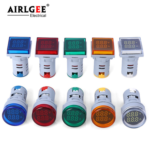 Voltmètre à double affichage numérique LED, 1 pièce, AD16-22FVA, carré et rond de 22mm, ampèremètre AC60-380V courant 0-100A indicateur de signal ► Photo 1/6