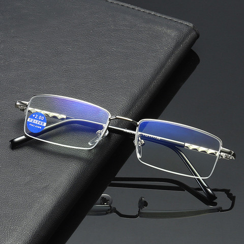 Demi-monture en métal ultraléger, lunettes de lecture argent Anti-lumière bleue pour hommes et femmes, presbytie, verres clairs + 1.0 ~ 4.0 ► Photo 1/6