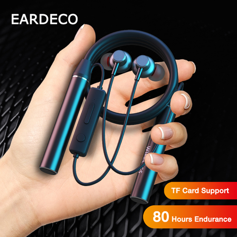 EARDECO 80 heures Endurance casque sans fil Bluetooth écouteur casque basse casques avec micro stéréo tour de cou Sport TF carte ► Photo 1/6