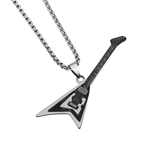 Collier de guitare gothique 2 couches en acier titane pour hommes, pendentif Instrument de musique basse, bijoux accessoires chaîne de pull 4 couleurs ► Photo 1/6