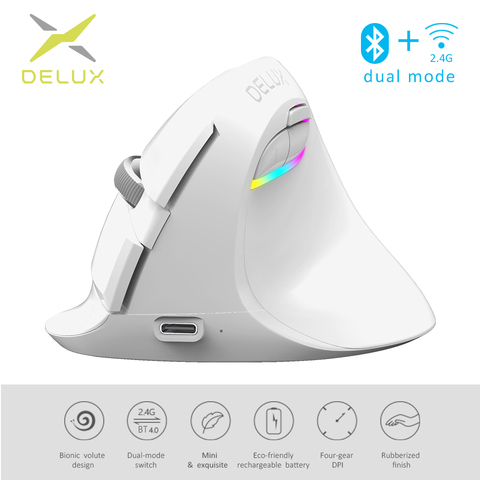 Petite souris verticale sans fil DELUX, souris ergonomique