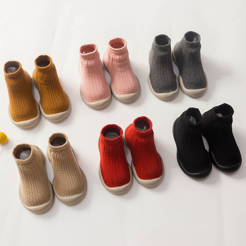 0 à 4 ans automne hiver nouveau Double tricot épais chaud chaussettes de sol pour enfants bébé bambin chaussures semelle en caoutchouc couleur Pure chaussettes ► Photo 1/6