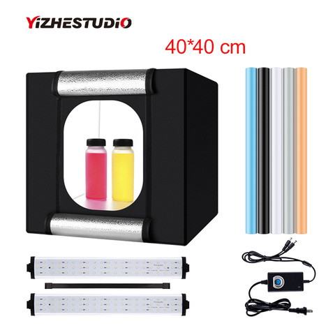 Yizhestudio 40*40 cm pliant photobox 2 panneau lumière LED photographie tir tente studio LED photo boîte arrière-plan accessoires ► Photo 1/6