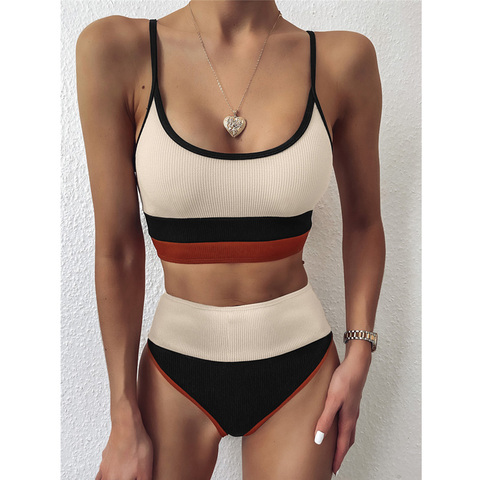 Maillot de bain Patchwork Sexy pour femmes, soutien-gorge Push Up, culotte taille haute, ensemble deux pièces, vêtements de Sport ► Photo 1/6